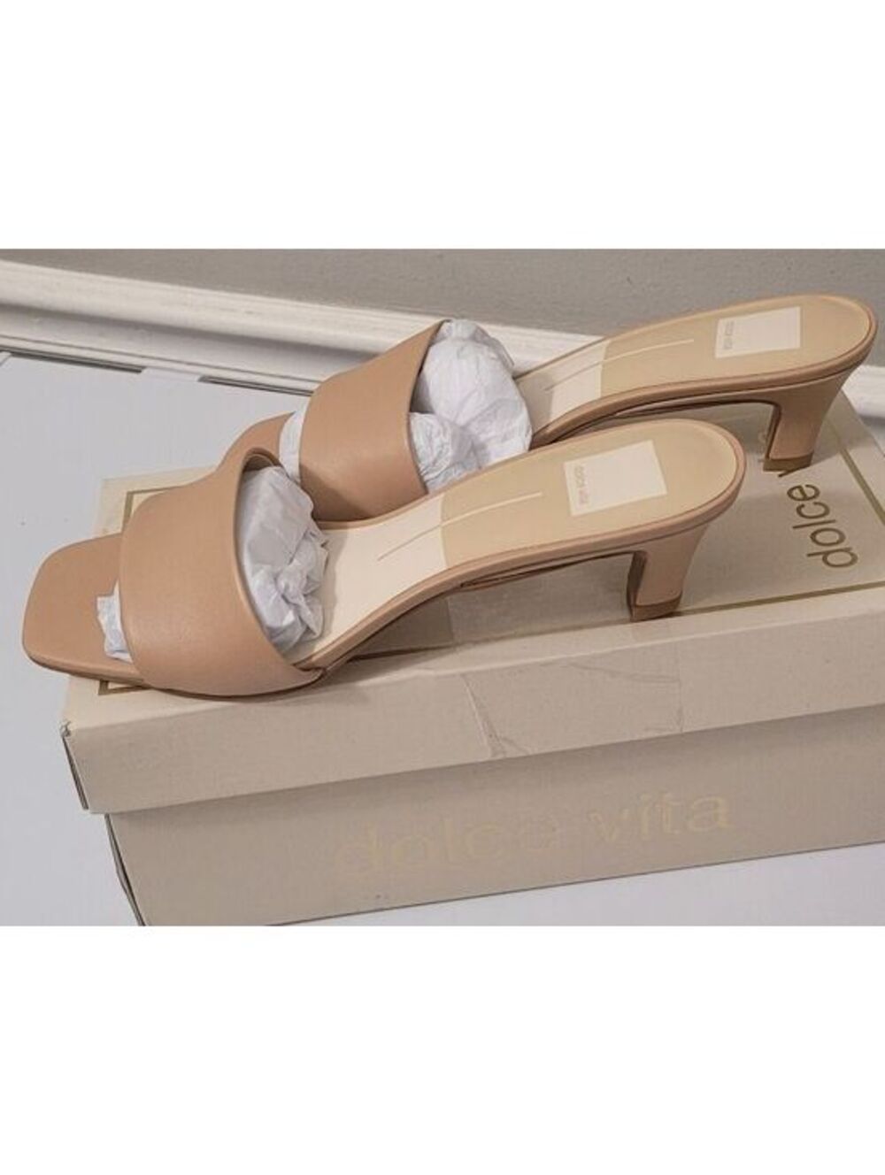 Dolce Vita Rexa Light Tan Leather Kitten Heeled Sandals Women's Shoes Size 9 - Picture 2 of 9